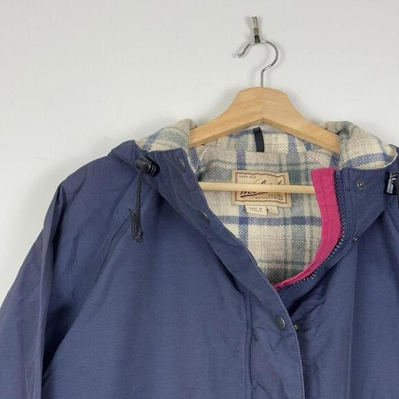 Vintage Woolrich Parka Coat Wool Blend Lined Women 8377 Navy Sz L Plaid Outdoor - Picture 11 of 13